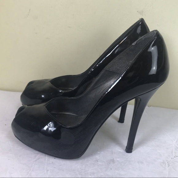 Stuart Weitzman Victoria Peep Toe Patent Leather Shoes Pumps Heels Stilettos Blk - Picture 3 of 16